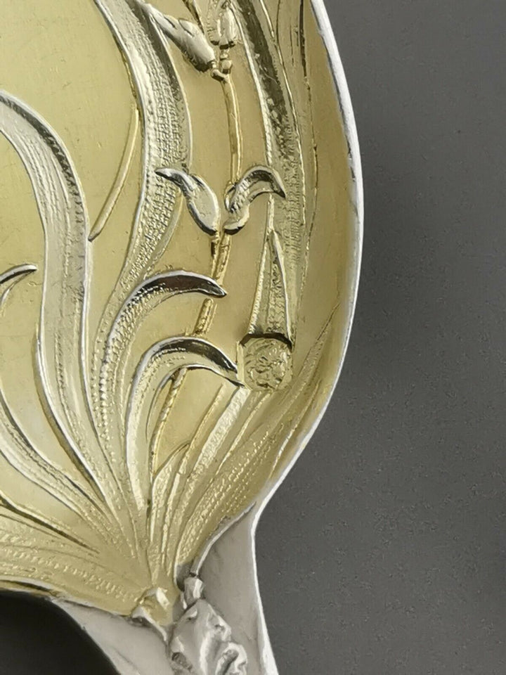 ピュイフォルカ、アールヌーヴォースプーンセット（3個）アイリス模様、スターリング・シルバー