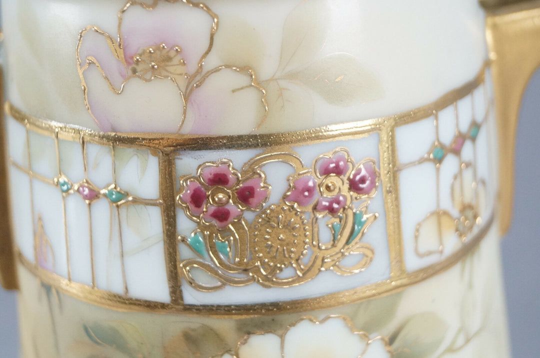 Nippon Morimura Hand Painted Pink & Yellow Wild Roses Vase Circa 1911 - 21