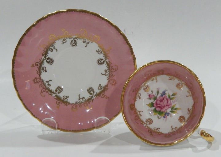 AYNSLEY PINK ROSE FLORAL BOUQUET CUP & SAUCER PINK Colorway OBAN Shape c1952