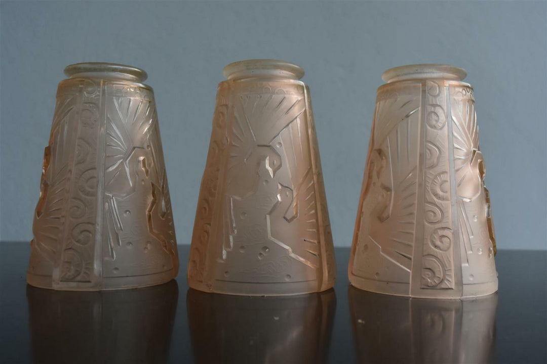 Lustre à tulipes années 1930 Art déco verre moulé Muller Frères