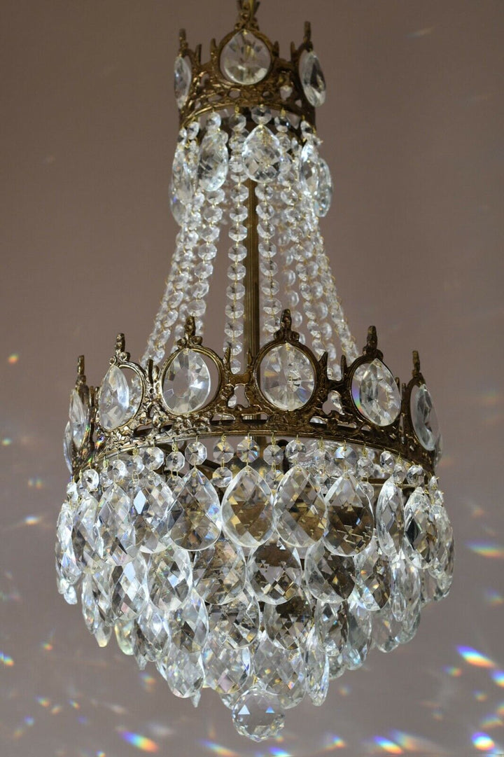 Original Vintage Crystal Chandelier, Antique Home Lighting, lamp, Light Pendant