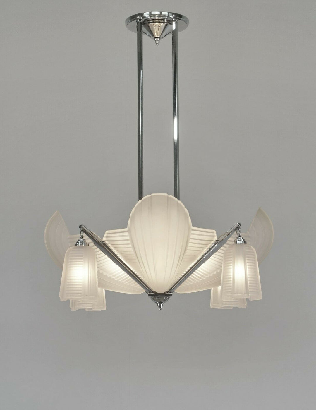 H.PETITOT : LARGE FRENCH 1930 ART DECO CHANDELIER cleopatra ..... Muller freres