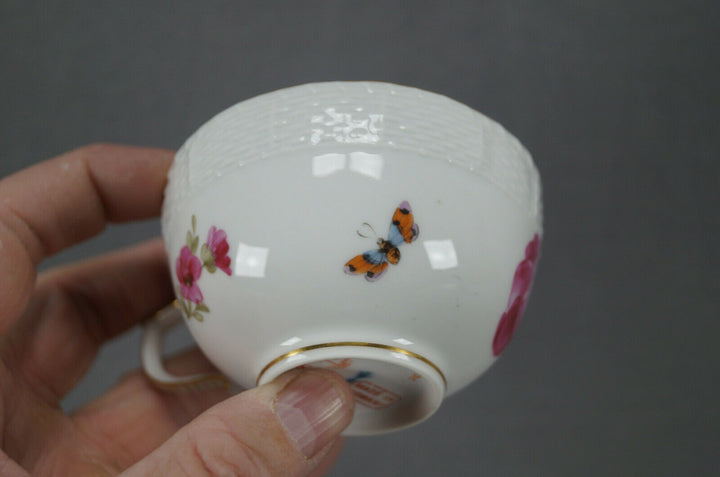KPM Berlin Hand Painted Dresden Floral Butterfly & Gold Tea Cup & Saucer B
