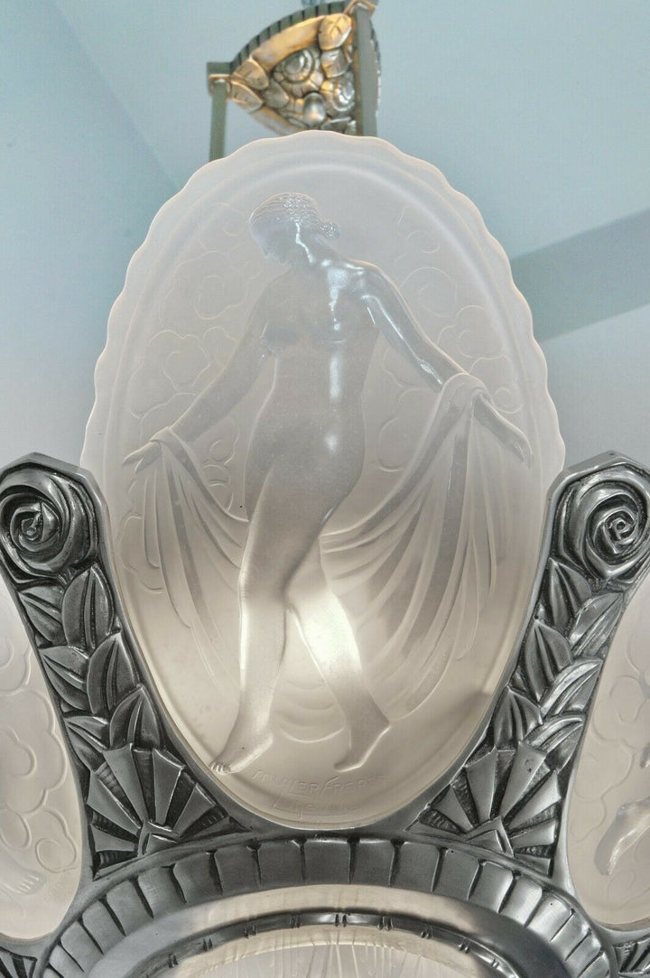 MULLER FRÈRES : French 1930 art deco chandelier ............... degué era France
