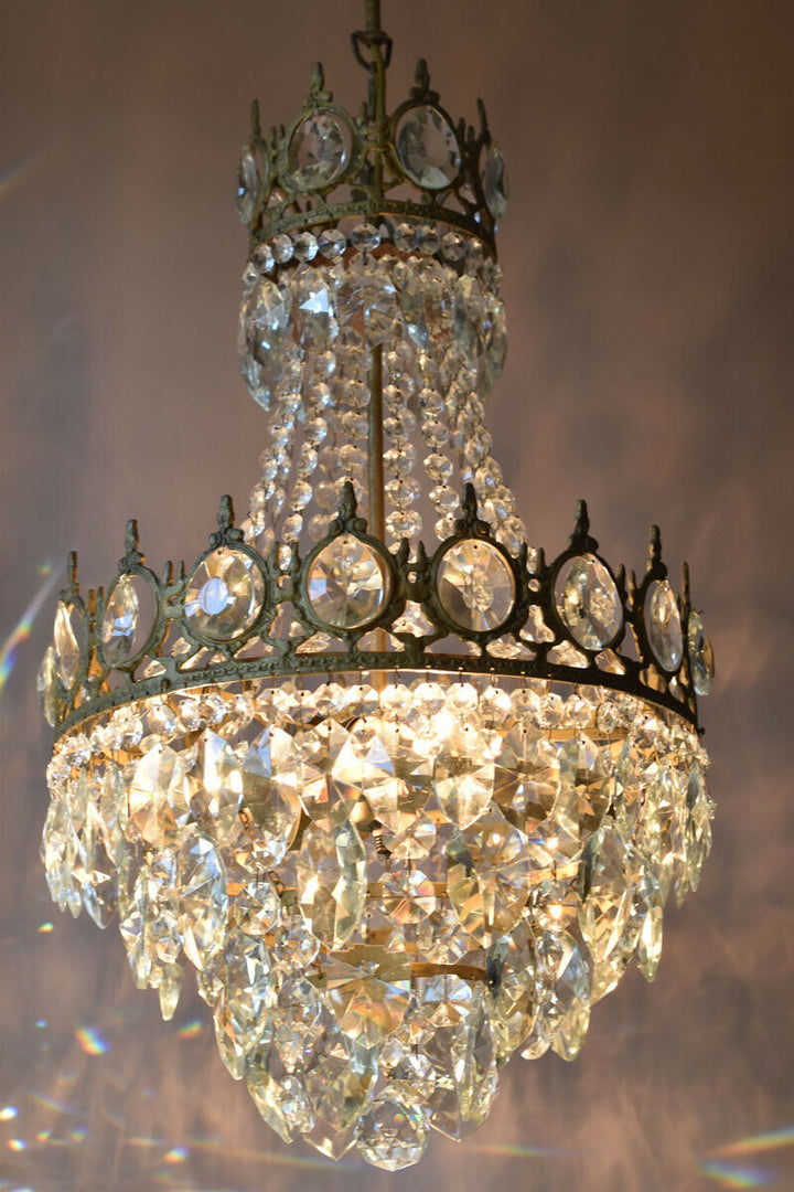 Antique Vintage Lighting, Crystal Chandelier, Shabby Chic French Lamp Pendant