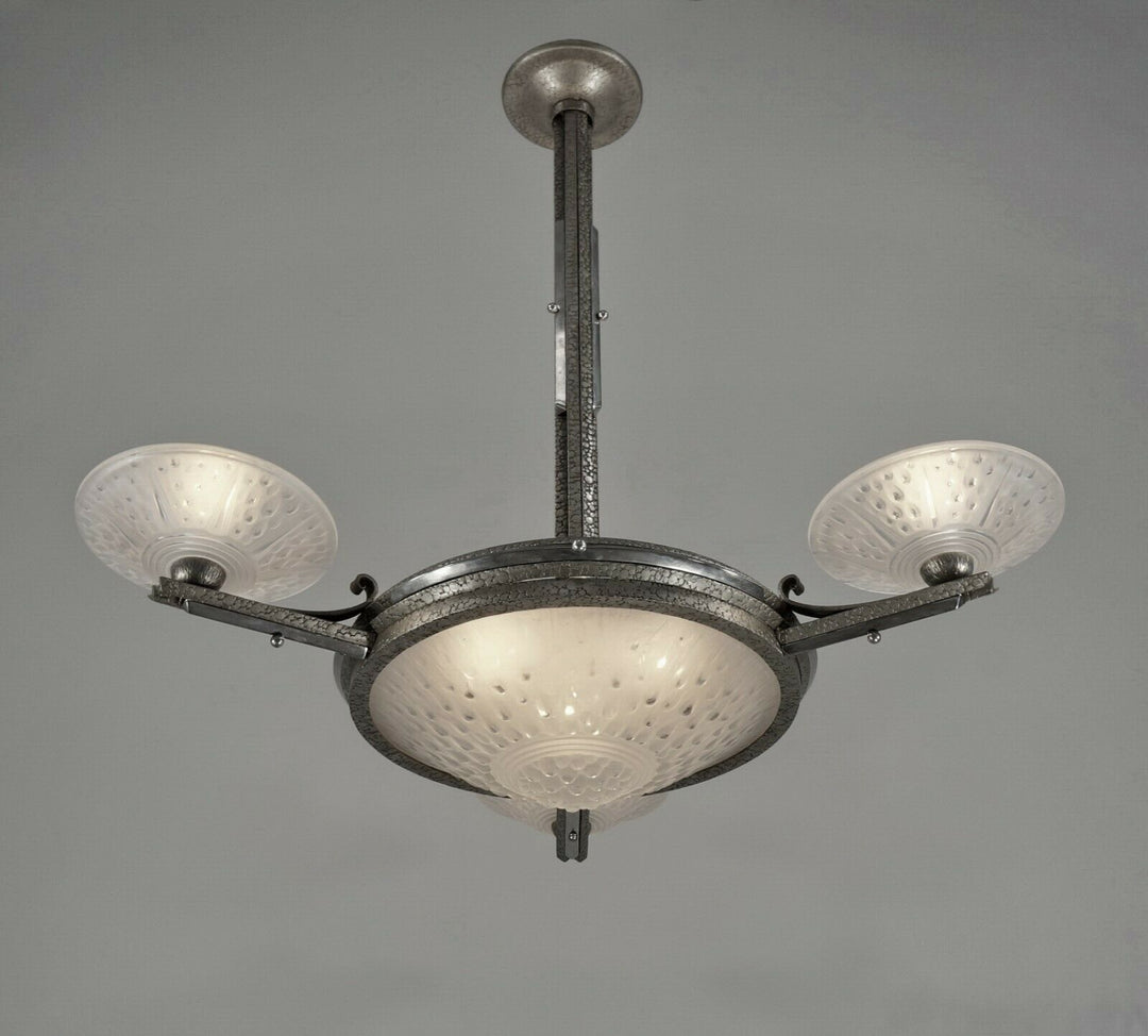 MULLER FRERES : signed FRENCH 1930 ART DECO CHANDELIER ............ lustre lamp