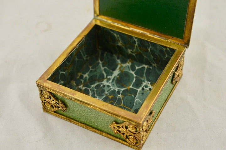 Antique French C.19th shagreen & gilt ormolu bronze hinged dressing table box