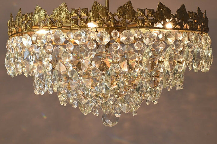Low Ceiling / Flush Crystal Chandelier, Antique Hanging lighting Vintage Pendant