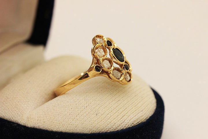 アンティーク ヴィクトリアン 18K ローズカットダイヤモンドとサファイアのナヴェットリング