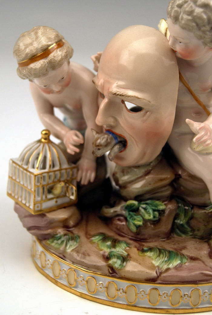 MEISSEN RARITÄT FIGUR GRUPPE PUTTEN VOGELKÄFIG MASKE CHERUBS MNR: H88 UM 1870