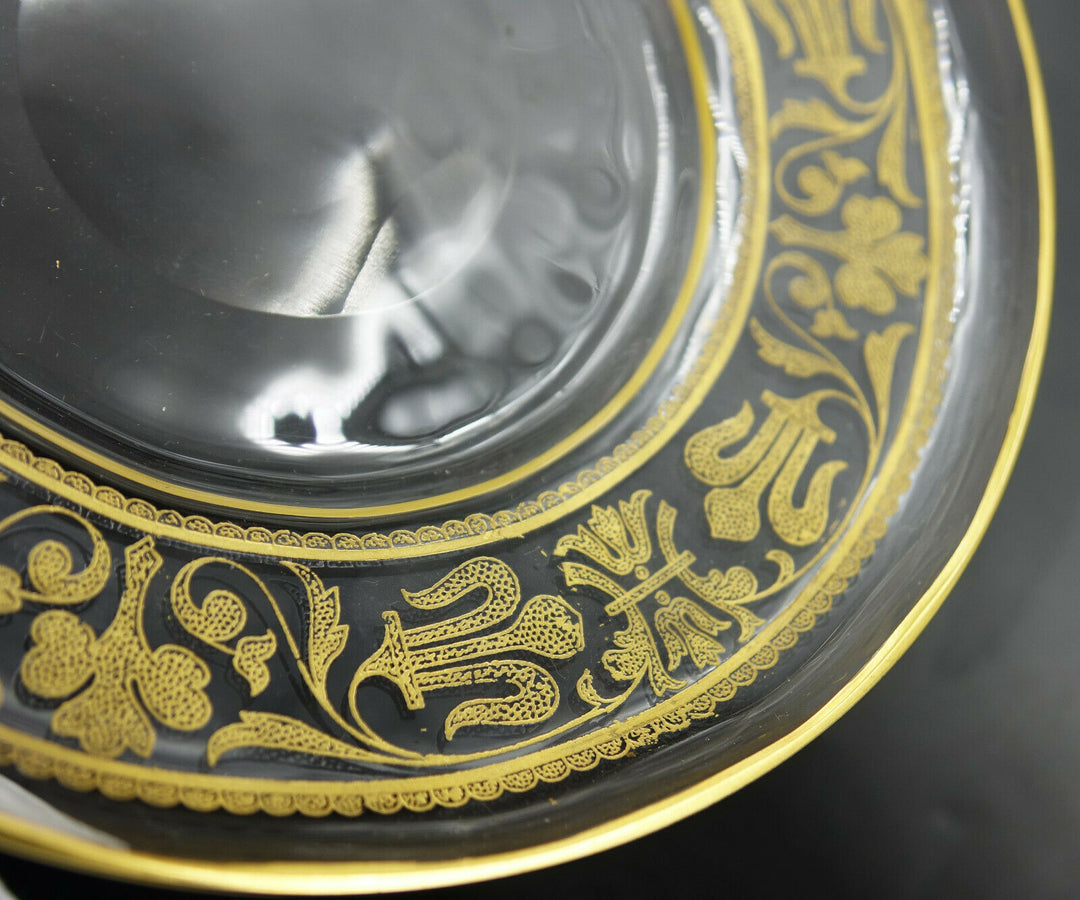 French Baccarat Covered Candy Bowl & Plate Gold Encrusted Fleur De Lys 1907