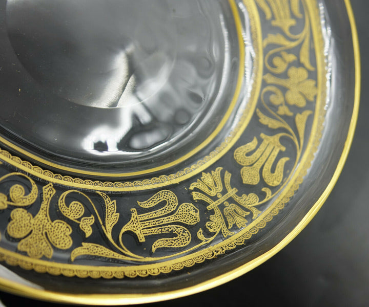 French Baccarat Covered Candy Bowl & Plate Gold Encrusted Fleur De Lys 1907