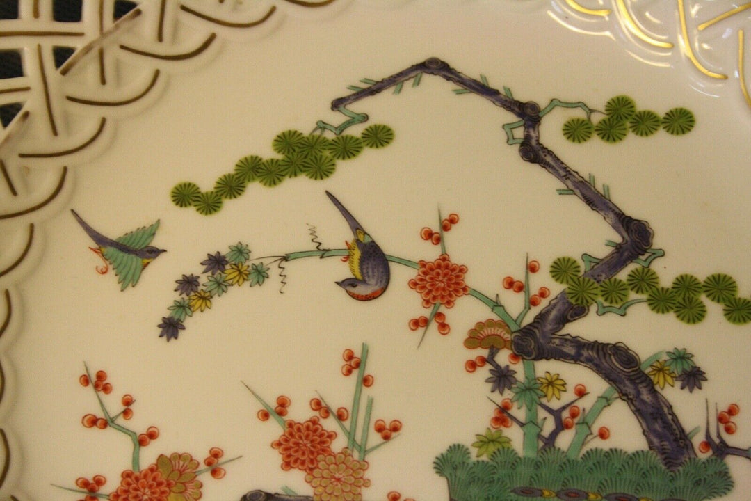 GROßER 28,5CM PRUNK TELLER FELS,AST,BLUMEN VOGEL MALEREI KAKIEMON MEISSEN 1.WAHL