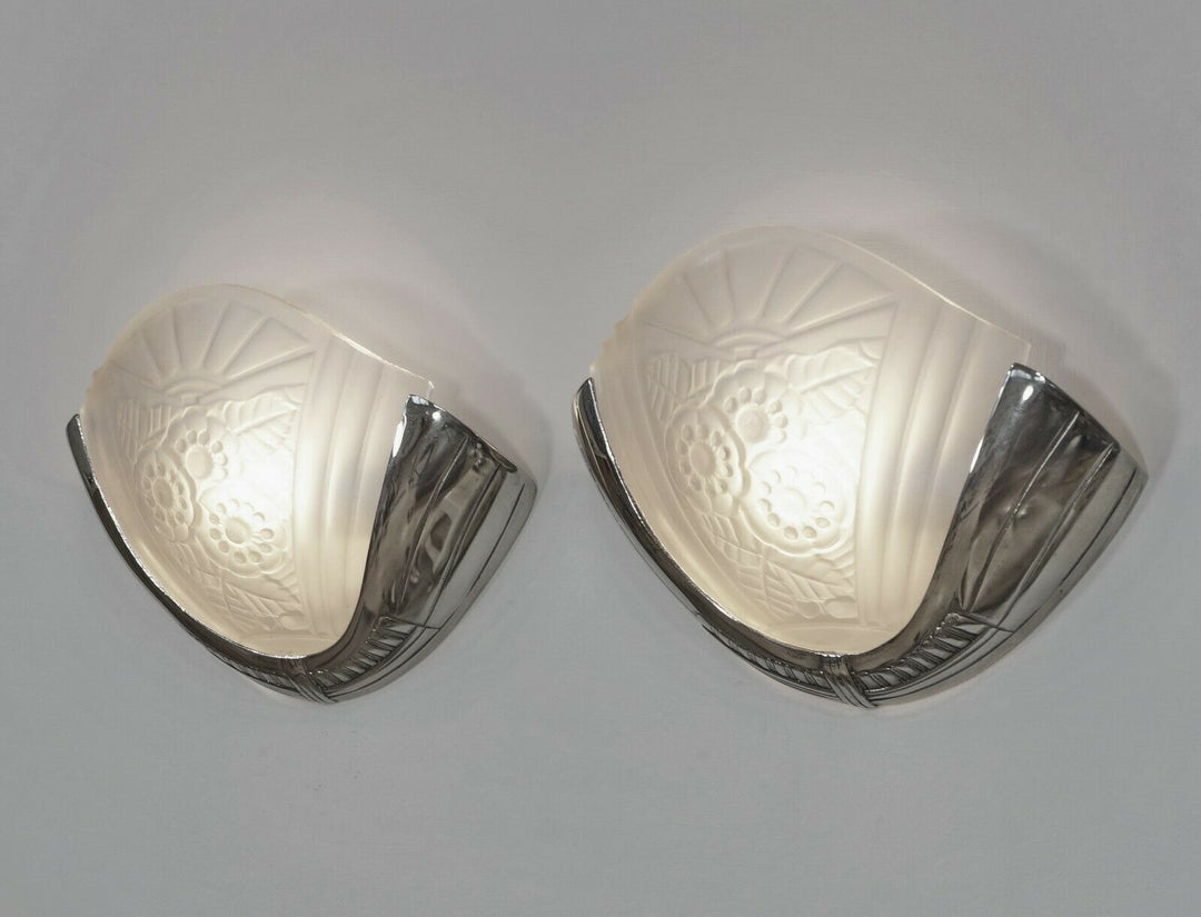VIARMÉ : PAIR FRENCH ART DECO WALL SCONCES ........ lights 1930 lamp muller era