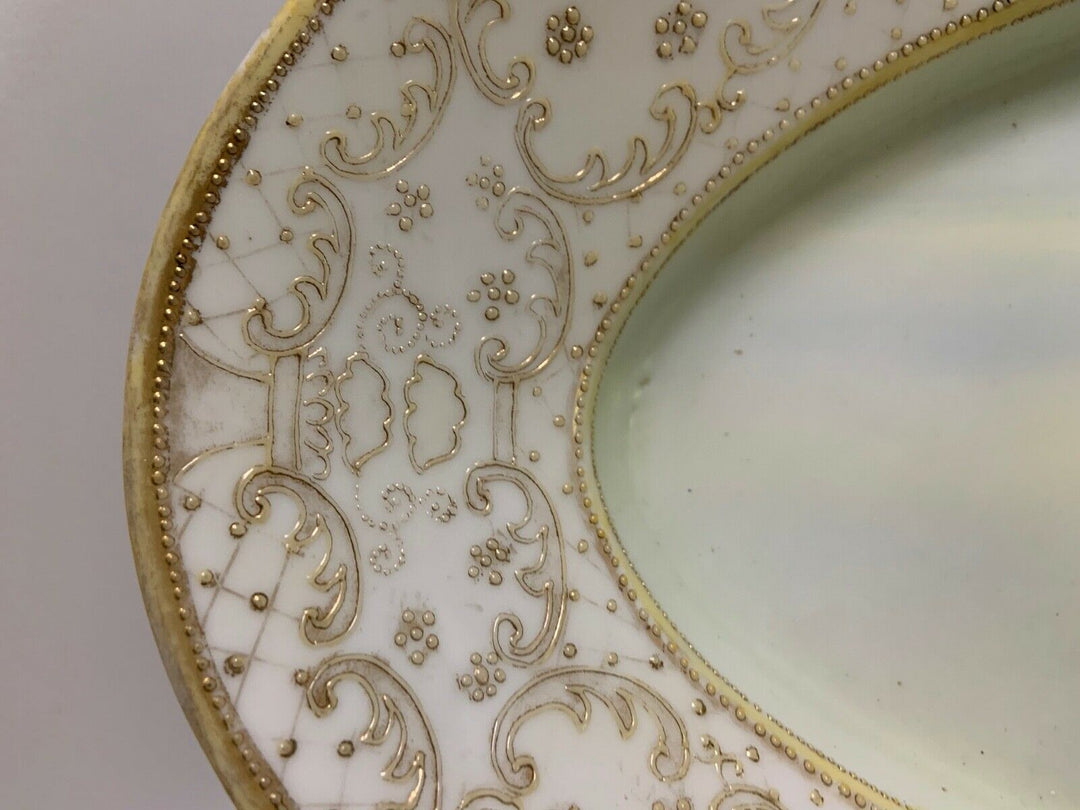 Nippon FISH PLATTER Hand Painted Morimura Bros 23" Gold Beaded Rim Antique Oval