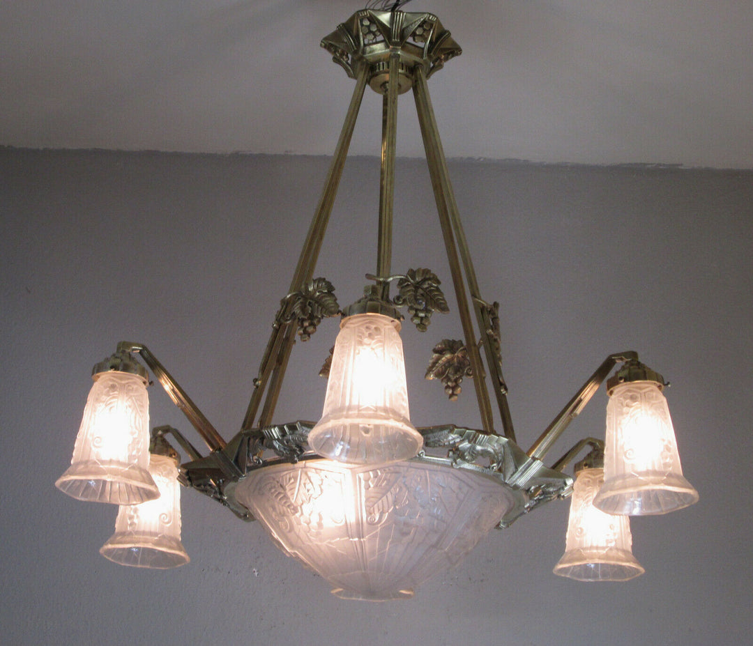 STUNNING FRENCH ART DECO CHANDELIER 1925 - BRONZE - SIGNED: P. MAYNADIER