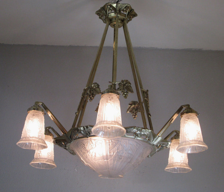 STUNNING FRENCH ART DECO CHANDELIER 1925 - BRONZE - SIGNED: P. MAYNADIER