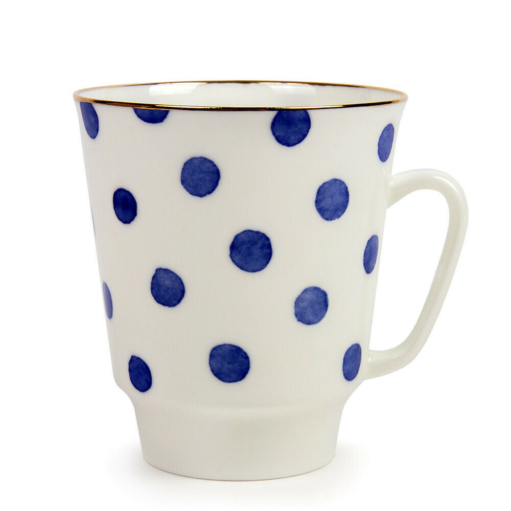White Imperial Porcelain Teacup & Saucer, Blue Polka Dot, Mood#7 Pattern, LFZ