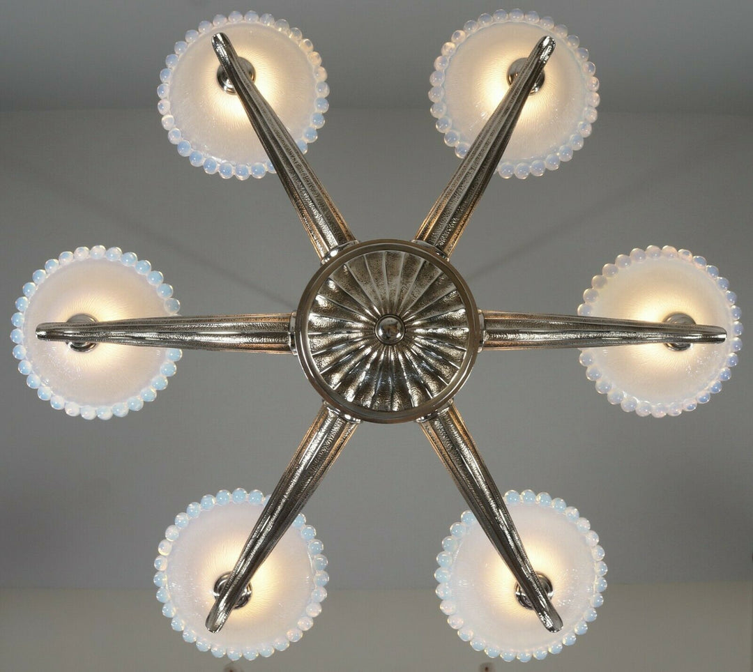 EZAN EJG J.GAUTHIER : LARGE FRENCH OPALESCENT ART DECO CHANDELIER ... 1930 1935