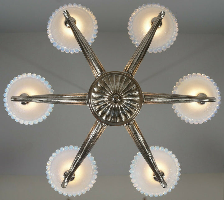 EZAN EJG J.GAUTHIER : LARGE FRENCH OPALESCENT ART DECO CHANDELIER ... 1930 1935