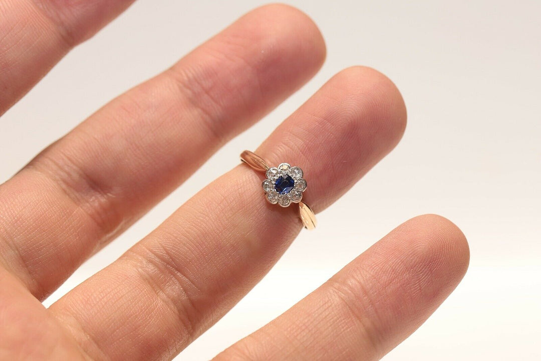 アンティーク オリジナル ヴィクトリアン 14K ナチュラルダイヤモンドとサファイアのリング