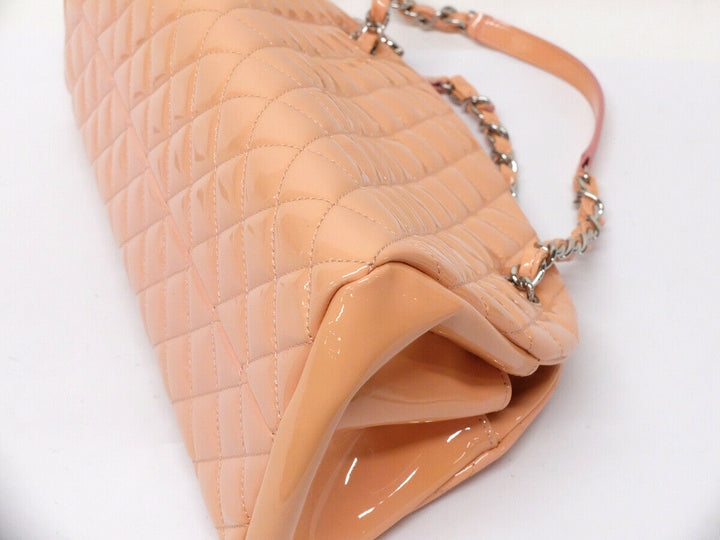 CHANEL Patent Tote Shoulder Bag Beige Pink Silver HW Medium