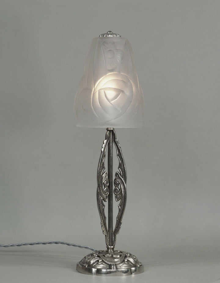 DEGUE : FRENCH 1930 ART DECO LAMP ............. lampe plated bronze muller era