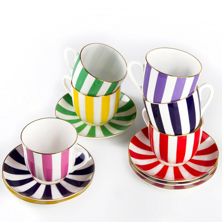 インペリアルポーセリン　ティーカップ＆ソーサー　ボーンチャイナ　ロモノーソフ　ストライプ　イエロー