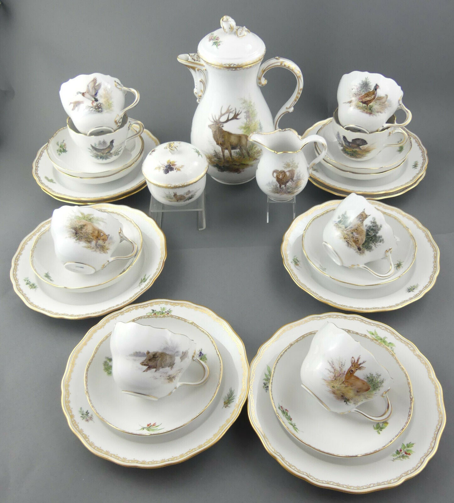 マイセン(Meissen)、コーヒーサービスセット、8客計27点セット、狩猟画