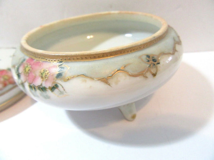 HAND PAINTED COVERED FOOTED JAR VINTAGE NIPPON MORIMURA PRETTY ANTIQUE