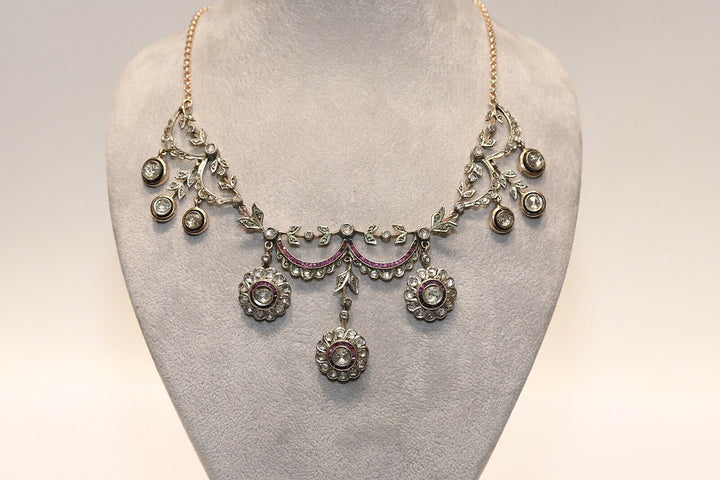 アンティーク オスマン 8K ナチュラルダイヤモンドとルビーのネックレス