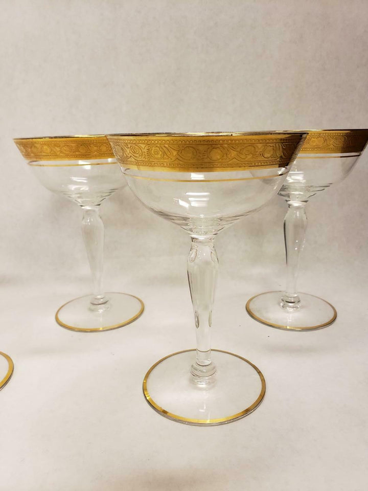 Set of 7 Vintage Champagne Tall Sherbert Glastonbury Lotus Minton Crystal Glass