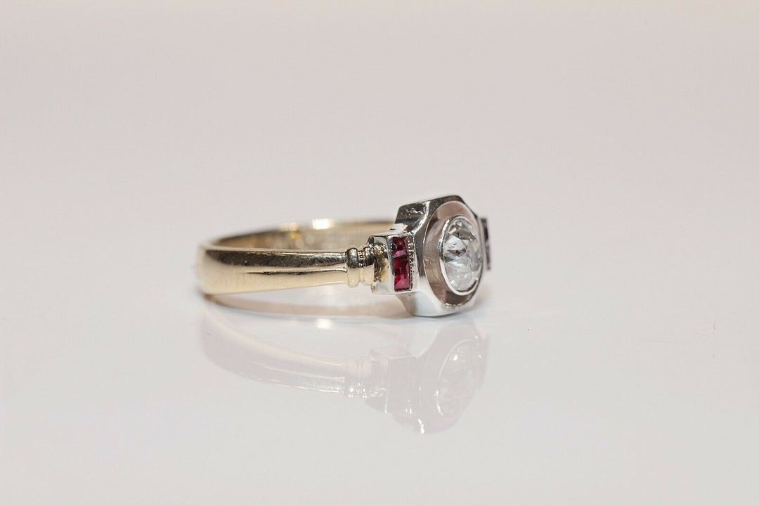 アンティーク アールデコ 14K ナチュラルダイヤモンドとルビーのリング