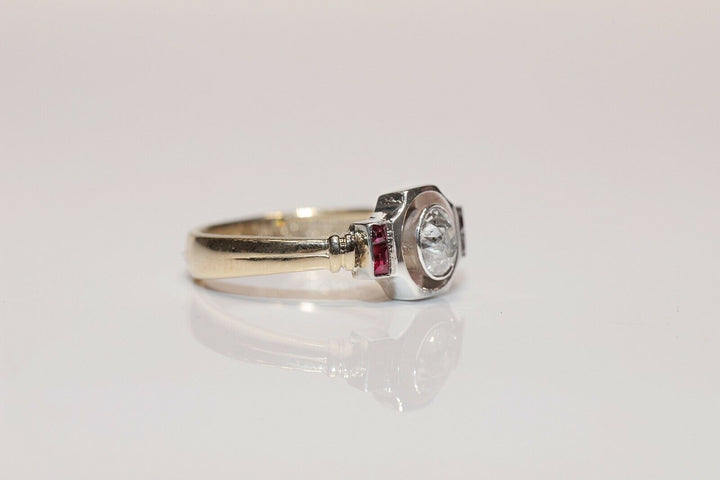 アンティーク アールデコ 14K ナチュラルダイヤモンドとルビーのリング