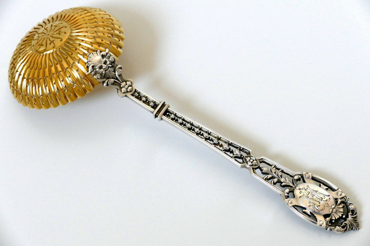 Puiforcat Masterpiece French Sterling Silver Gold Sugar Sifter Spoon Mascaron