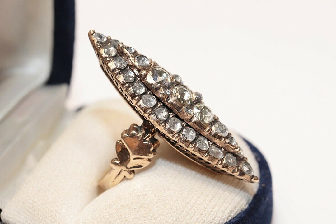 9K ナチュラルローズカットダイヤモンドのナヴェットスタイルリング