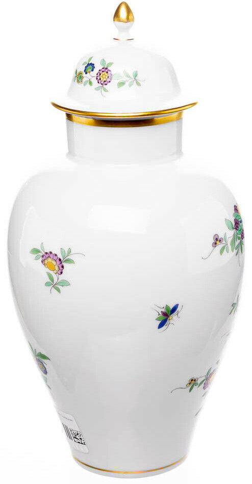 Deckelvase indische Fels- Blumen und Vogelmalerei Meissen Neuer Ausschnitt 1. W.