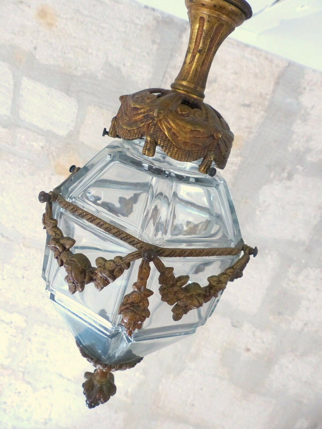 18" Antique Baccarat French Hall Lantern 19TH Chandelier Ceiling Gilded Bronze