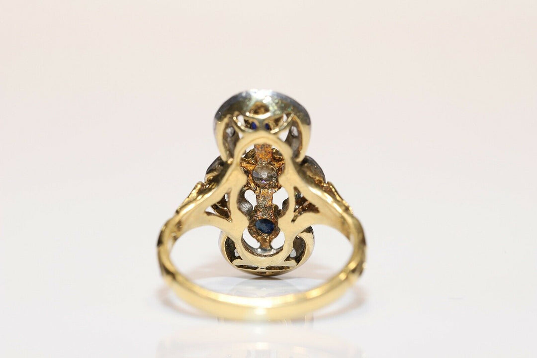 アンティーク ヴィクトリアン 18K ナチュラルダイヤモンド サファイアとローズカットダイヤモンドのリング