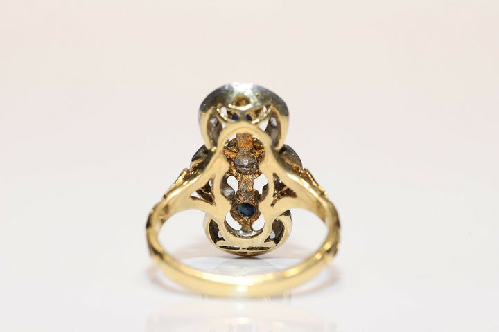 アンティーク ヴィクトリアン 18K ナチュラルダイヤモンド サファイアとローズカットダイヤモンドのリング