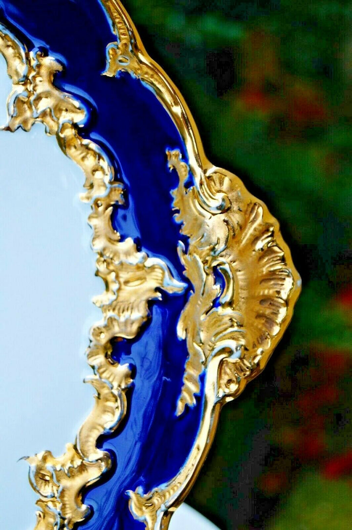 Meissen handpainted kingblue Leuteritz B form large tray with handles 19"