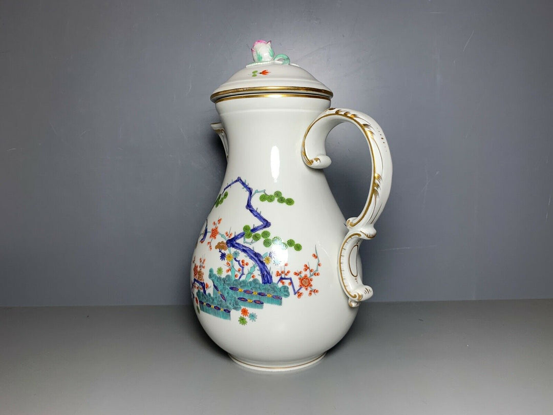 GROSSE MEISSEN KAFFEE KANNE INDISCHES ASTMUSTER VOGEL BLUMEN GOLD GUTER ZUSTAND