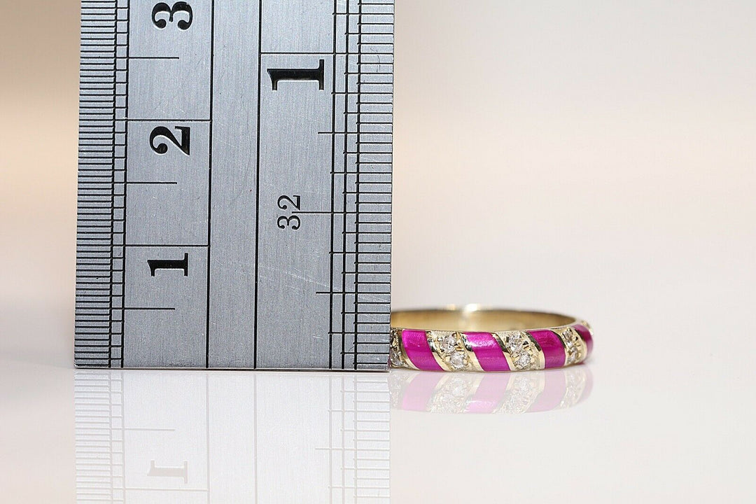 オリジナル 14K ナチュラルダイヤモンドとエナメルのリング