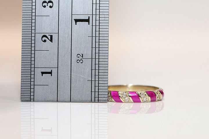 オリジナル 14K ナチュラルダイヤモンドとエナメルのリング