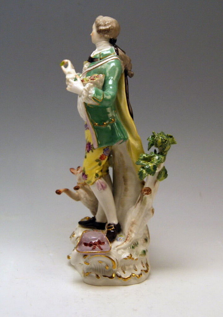 MEISSEN GROSSE SCHÄFER FIGUR MANN HUND TALL SHEPHERD KÄNDLER MNR: 1 UM 1935