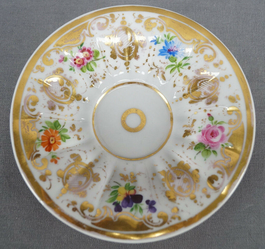 KPM Berlin Hand Painted Multicolor Floral & Gold Demitasse Cup & Saucer C. 1840s