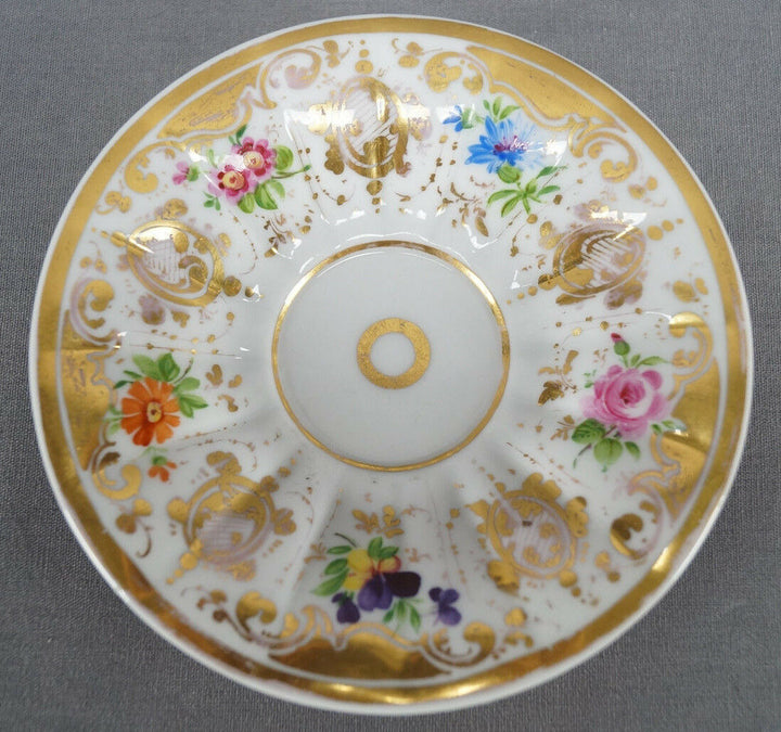 KPM Berlin Hand Painted Multicolor Floral & Gold Demitasse Cup & Saucer C. 1840s