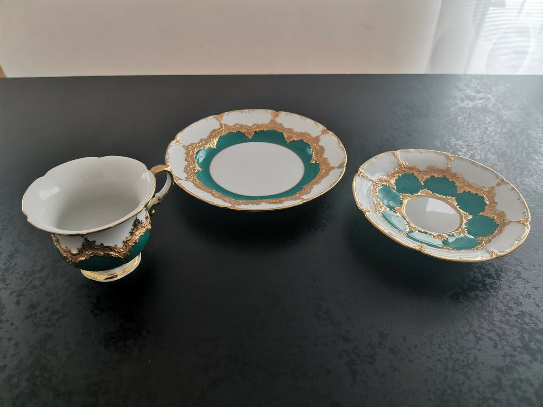 マイセン　Bフォーム　ロシアングリーン　コーヒーカップ＆ソーサー＆プレート　3級品