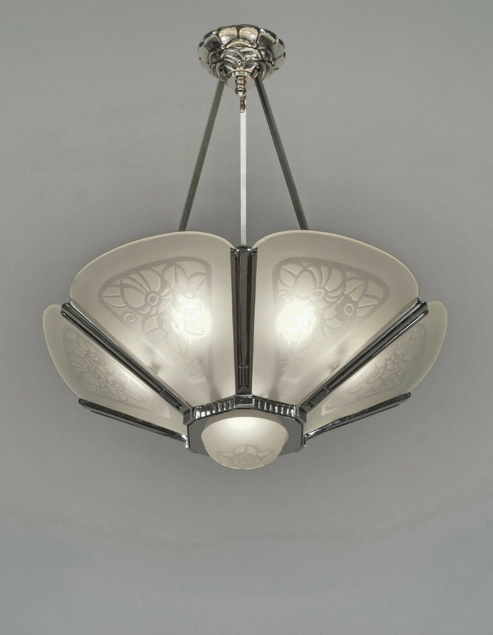 LEON HUGUE : FRENCH ART DECO CHANDELIER ...... 1930 France muller degué era lamp