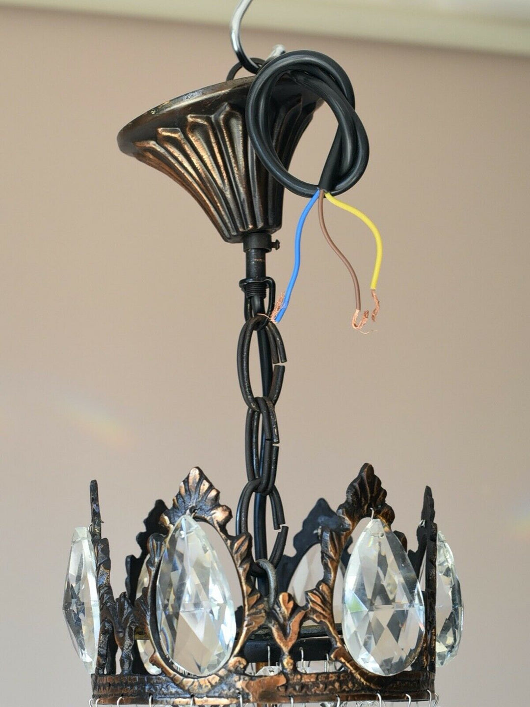 Shabby Chic Vintage Crystal Chandelier, Antique Lighting, lamp, Ceiling Light